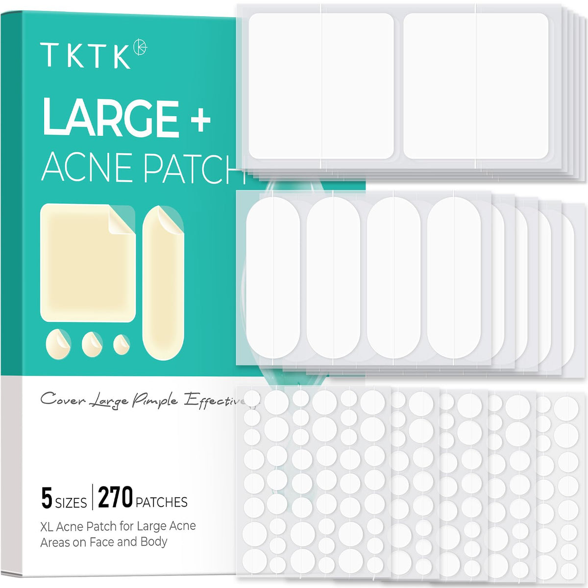 TKTK front packaging showing product count and five sizes benefiting choice