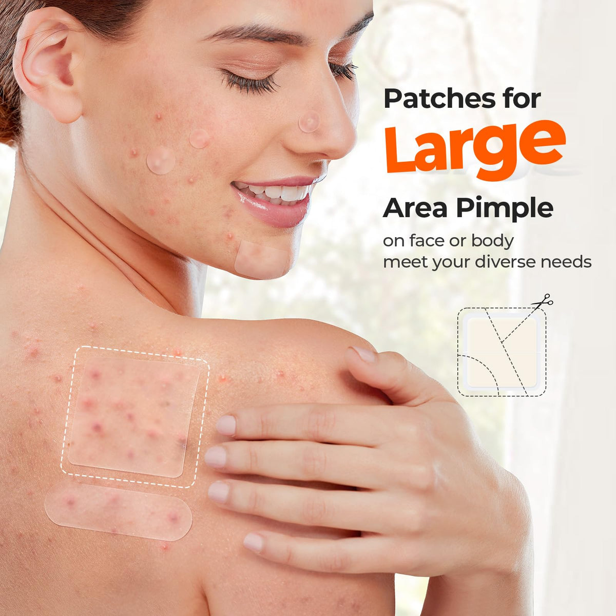 TKTK strip patches applied to a model's back demonstrating full coverage benefit