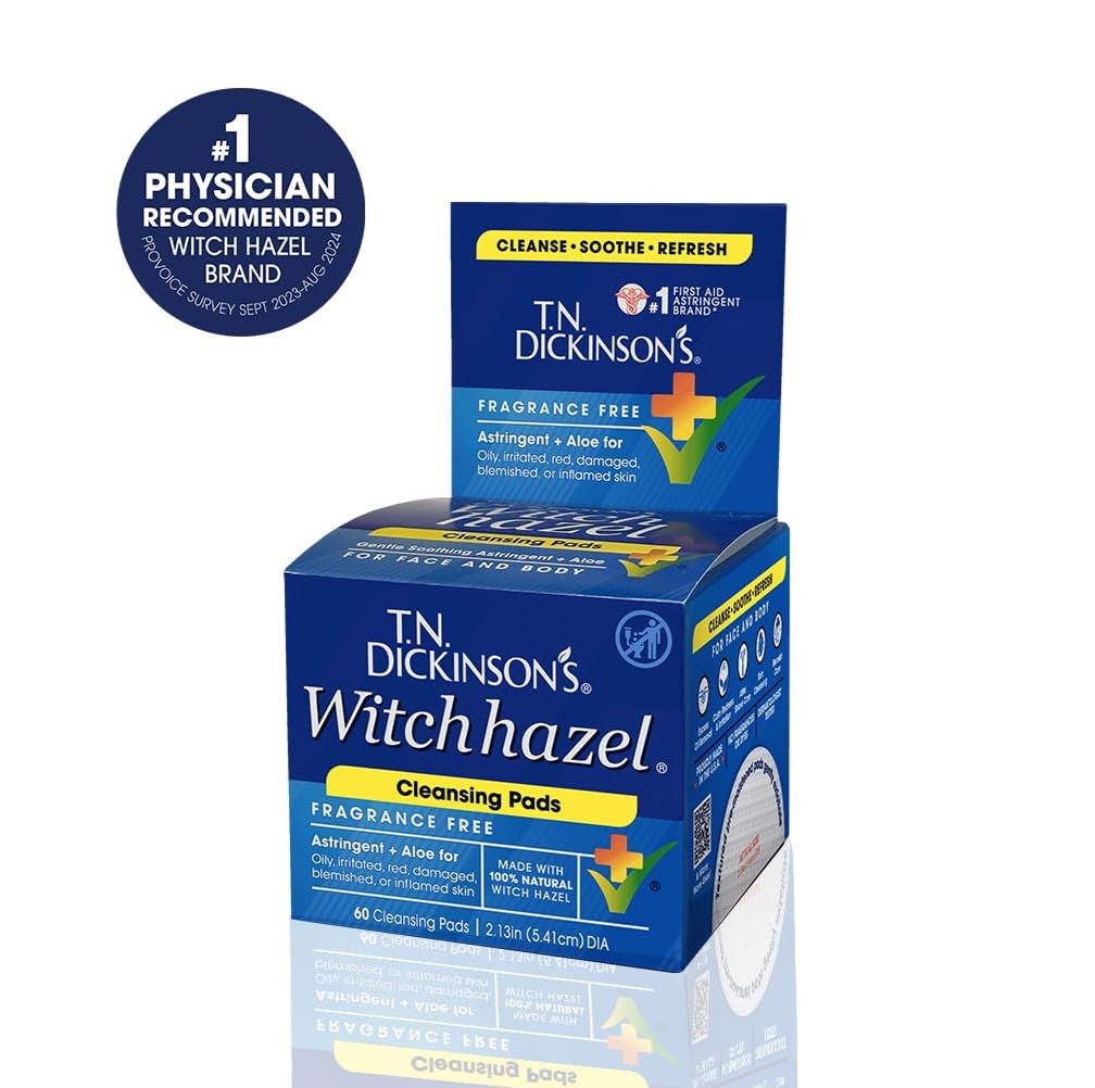 T.N. Dickinson's ingredients label close-up showing natural witch hazel