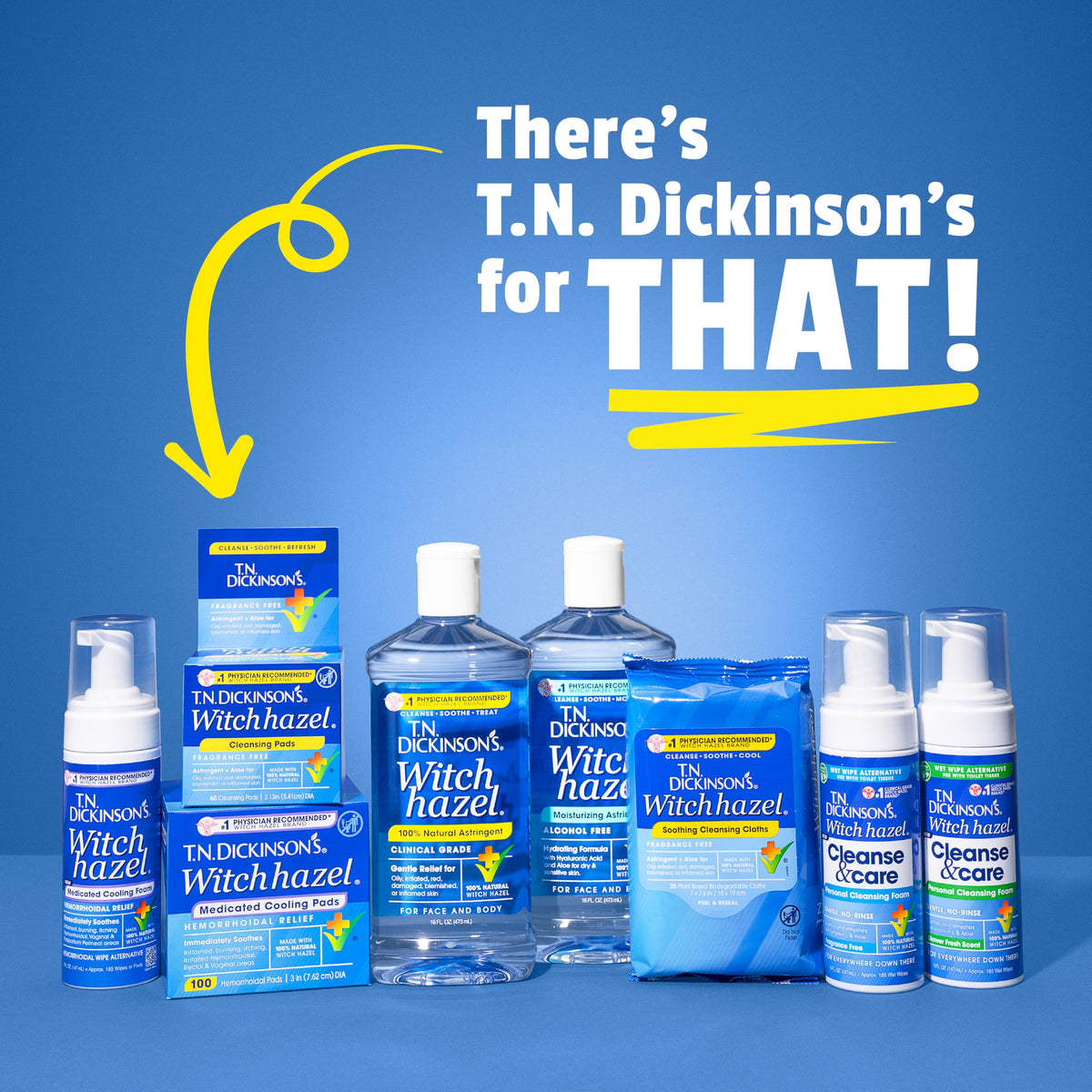 T.N. Dickinson's pads on bathroom counter in skincare routine context