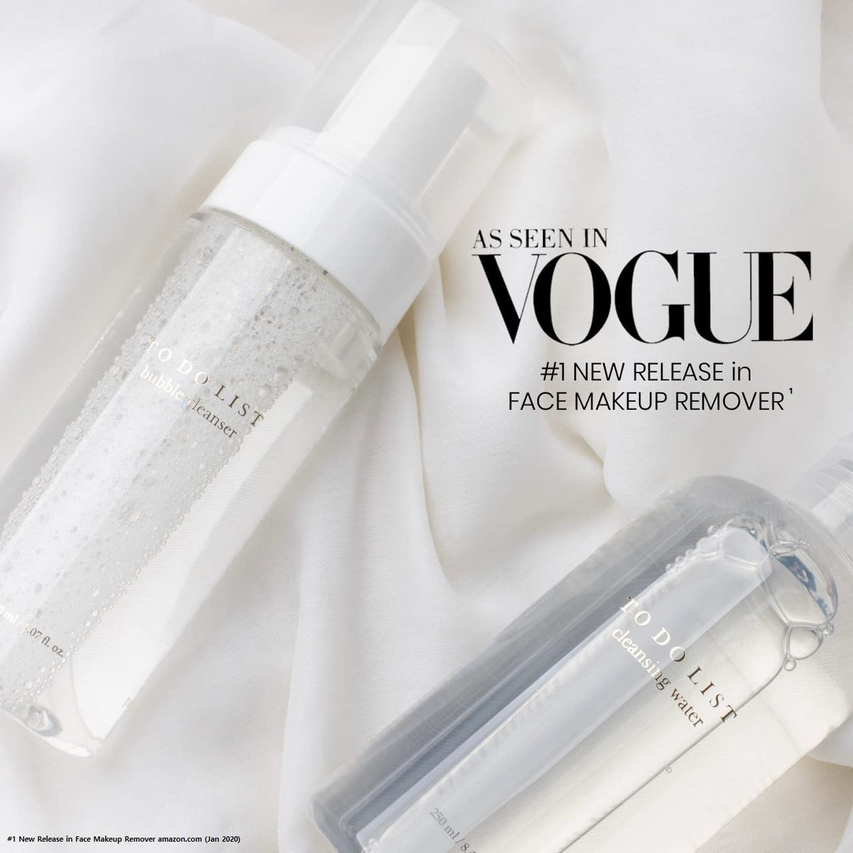 TO DO LIST texture pour from bottle showing lightweight micellar water benefit: easy application