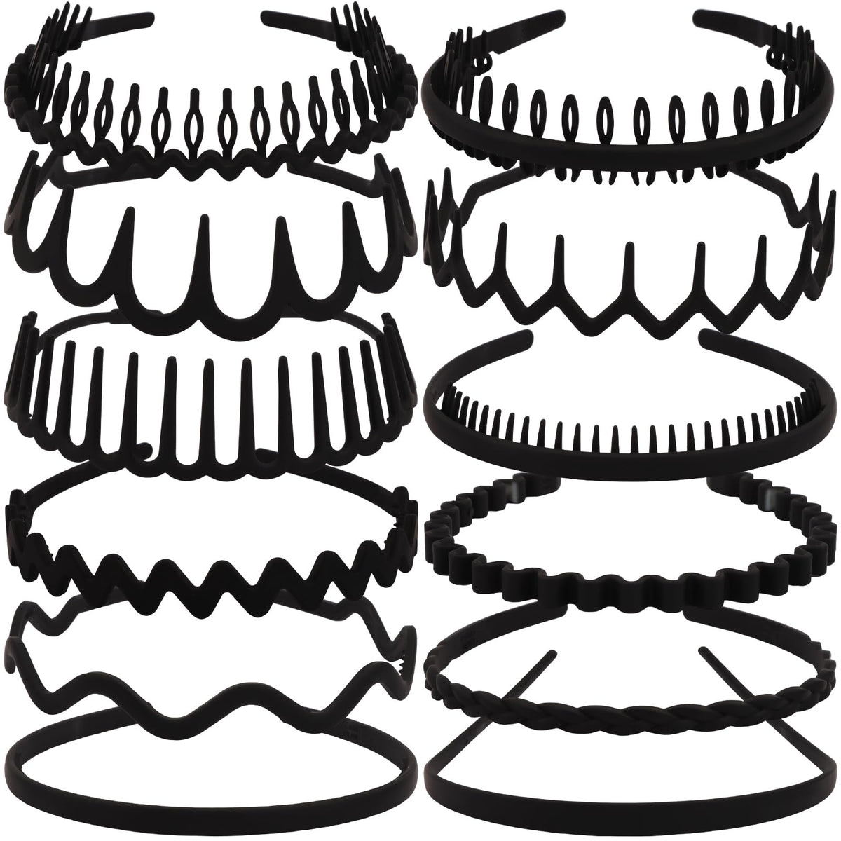 TOBATOBA front pack showing 12 black headbands, quick styling solution