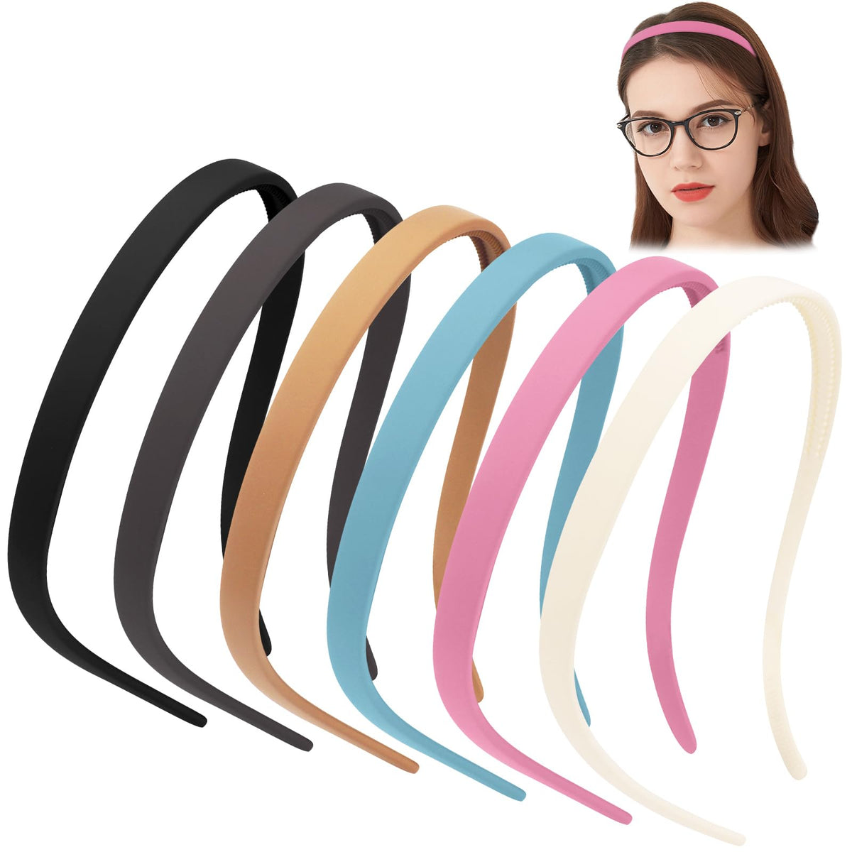 TOBATOBA front view of six headbands showing colors and compact packaging for quick choice