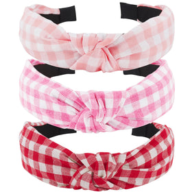 TOBATOBA front view showing three pink plaid headbands, adds vintage charm