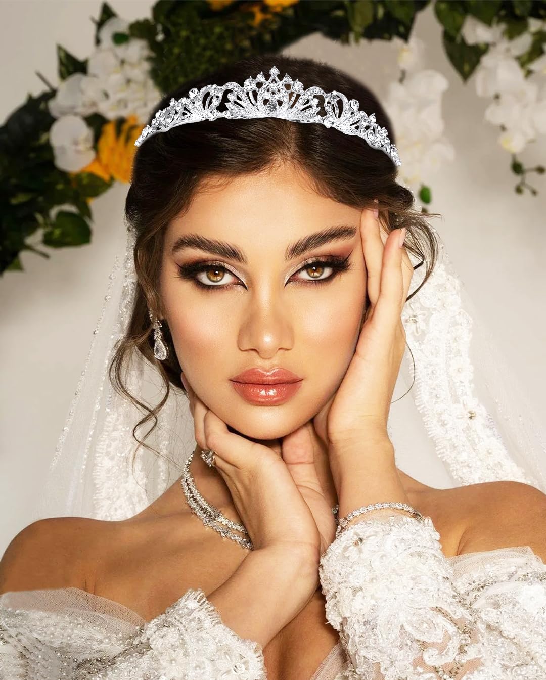 TOBATOBA tiara on bride in ceremony providing photogenic finishing touch