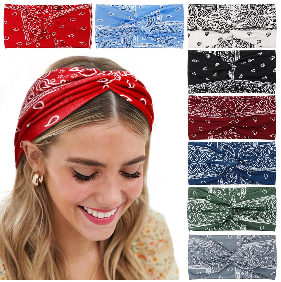 Tobeffect front view of headband set showing eight colors and packaging, versatile styling benefit