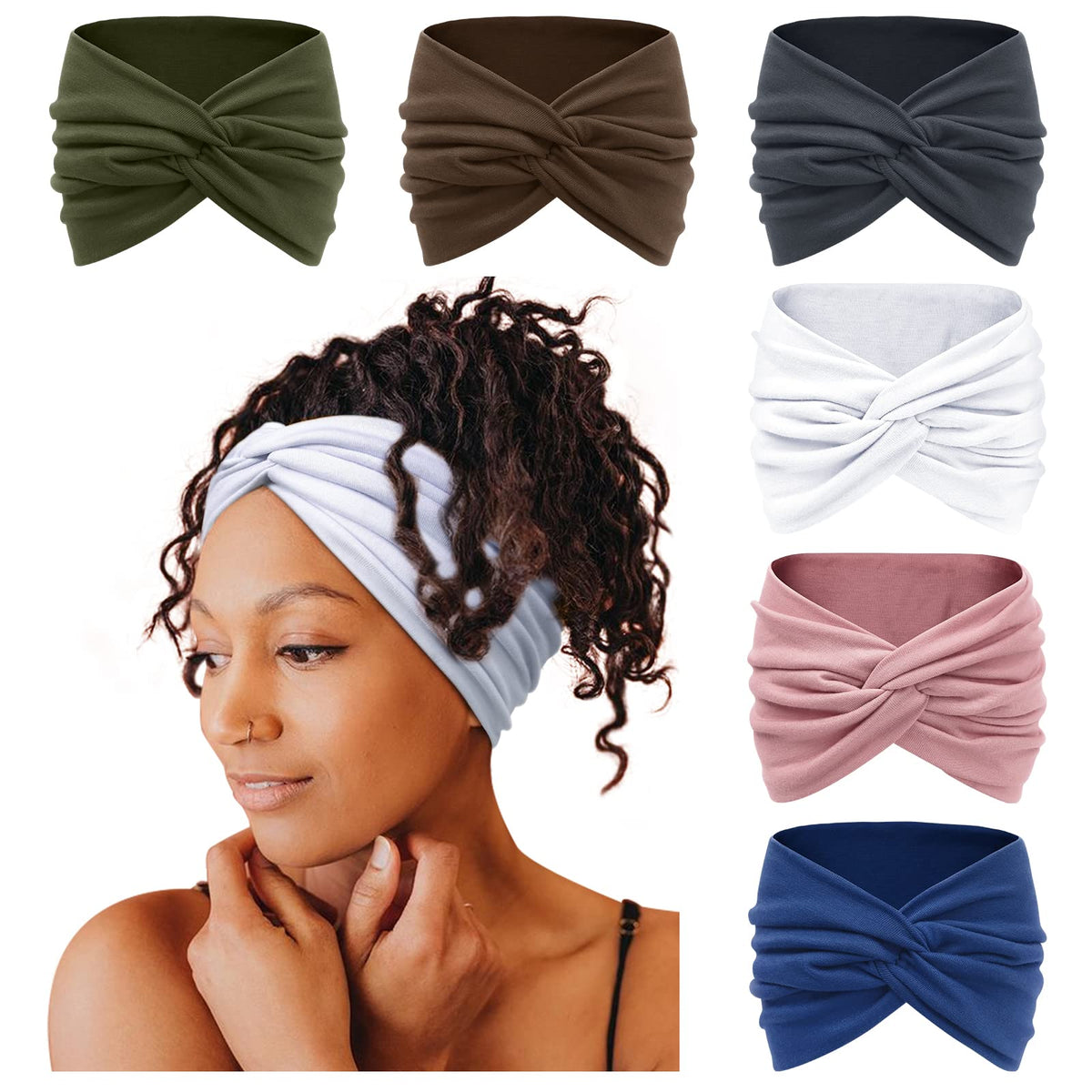 Tobeffect front view of six colorful headbands showing variety and convenience