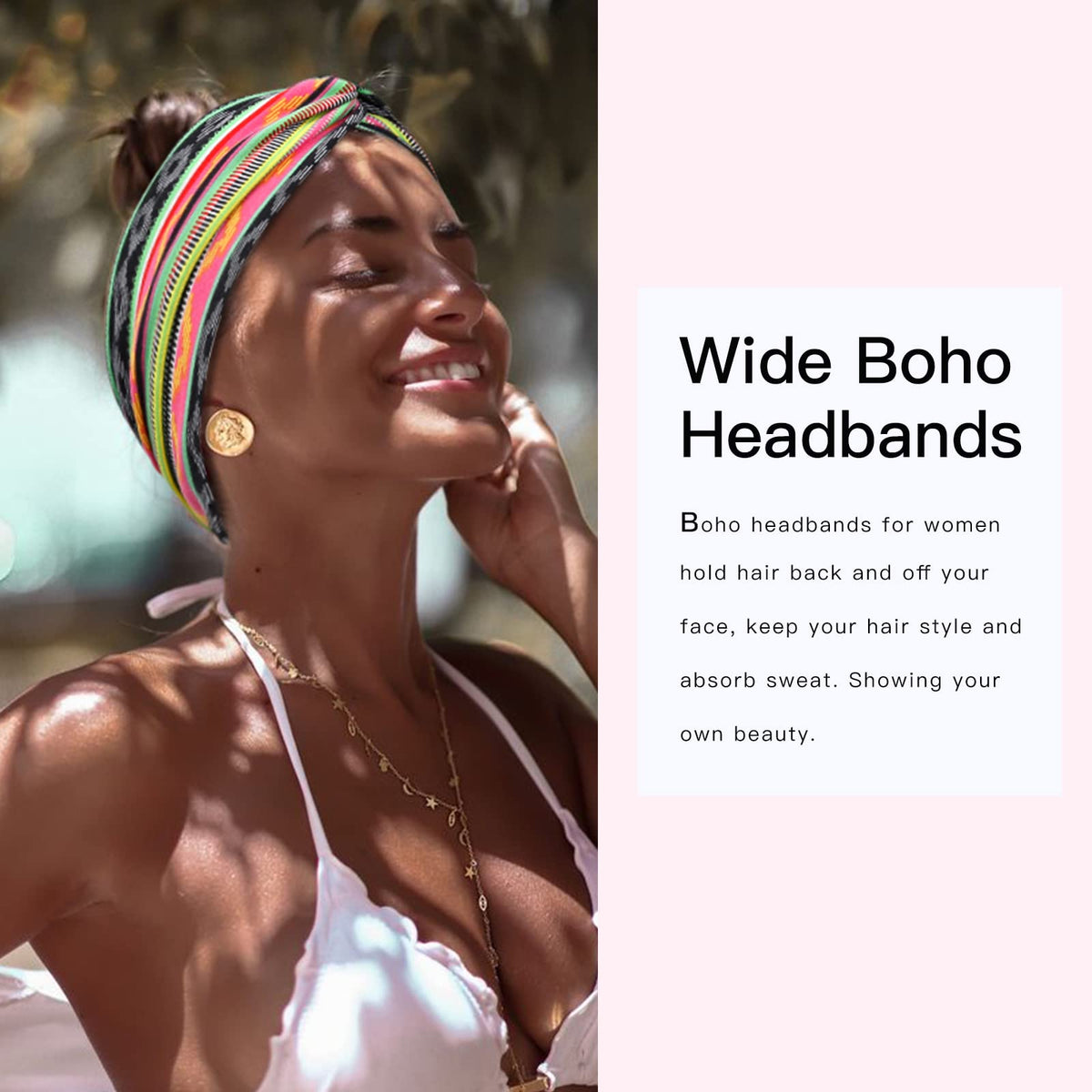 Tobeffect model wearing knotted headband front showing secure stylish placement