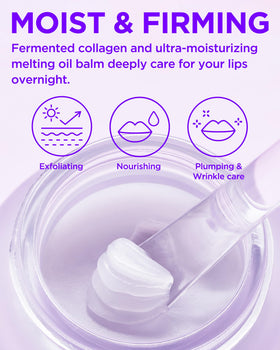 TOCOBO applied on lips before sleep, illustrates smoothing and plumping appearance