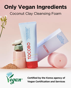TOCOBO pink clay foam on sponge showing soothing, oil-absorbing effect
