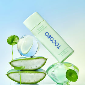 TOCOBO pump close-up displaying watery serum texture for quick absorption