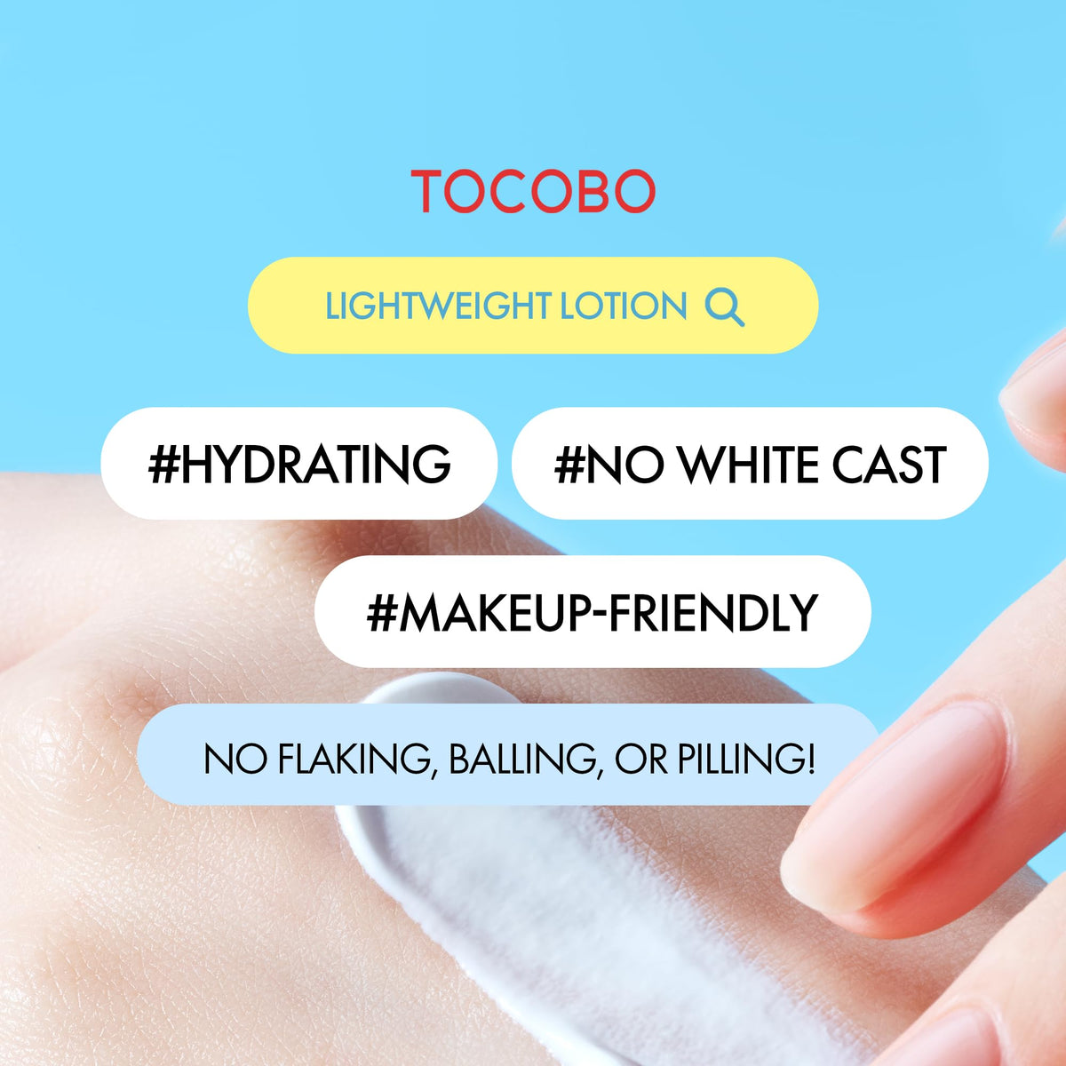 TOCOBO sunscreen layered under makeup demonstrating smooth base