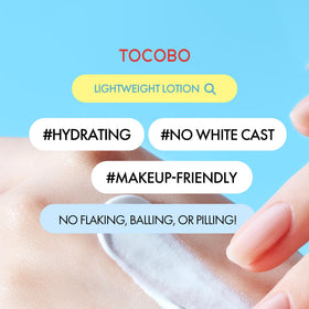 TOCOBO sunscreen layered under makeup demonstrating smooth base