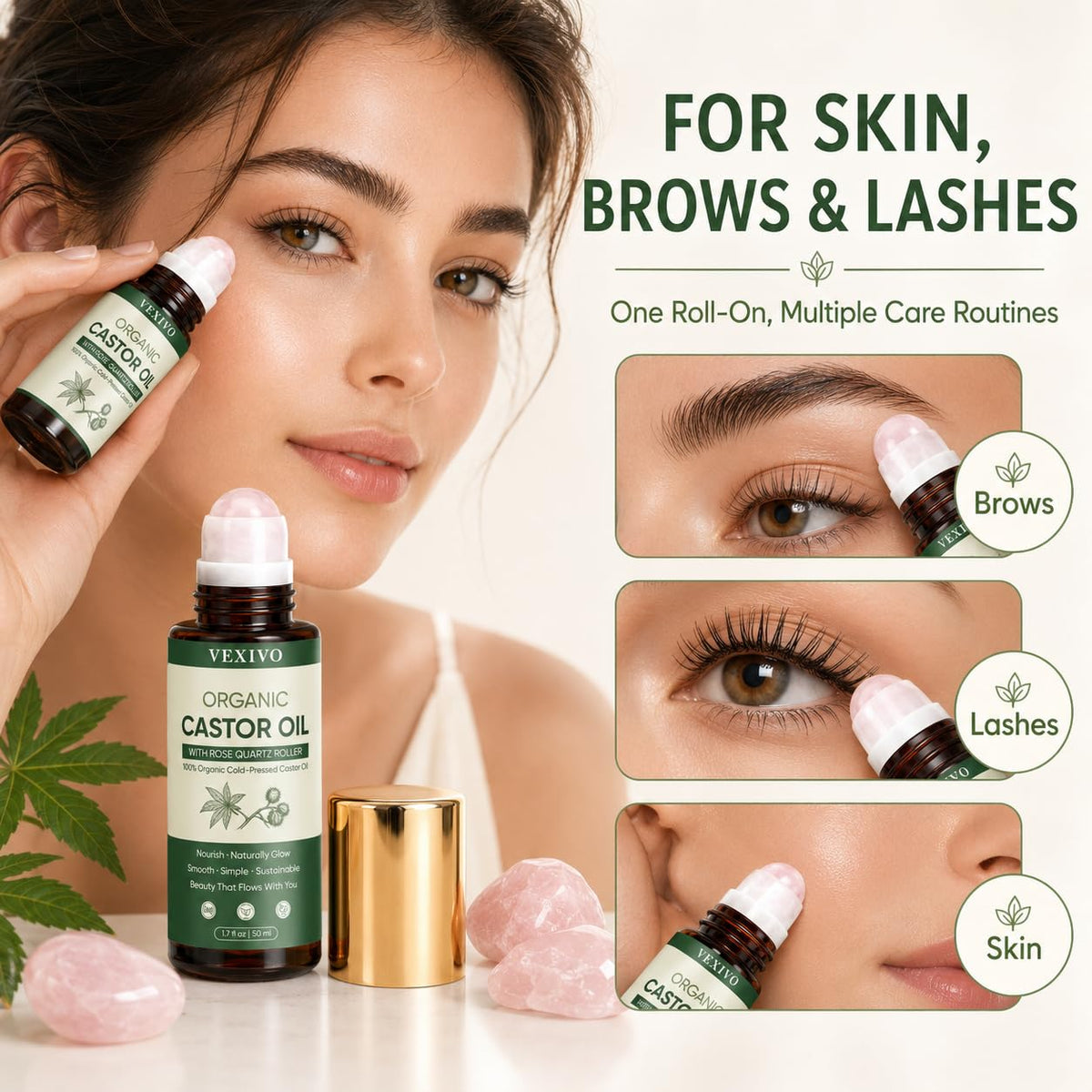 TOGOLIUN Vexivo roll-on applied to eyebrow for tidy, even brow grooming