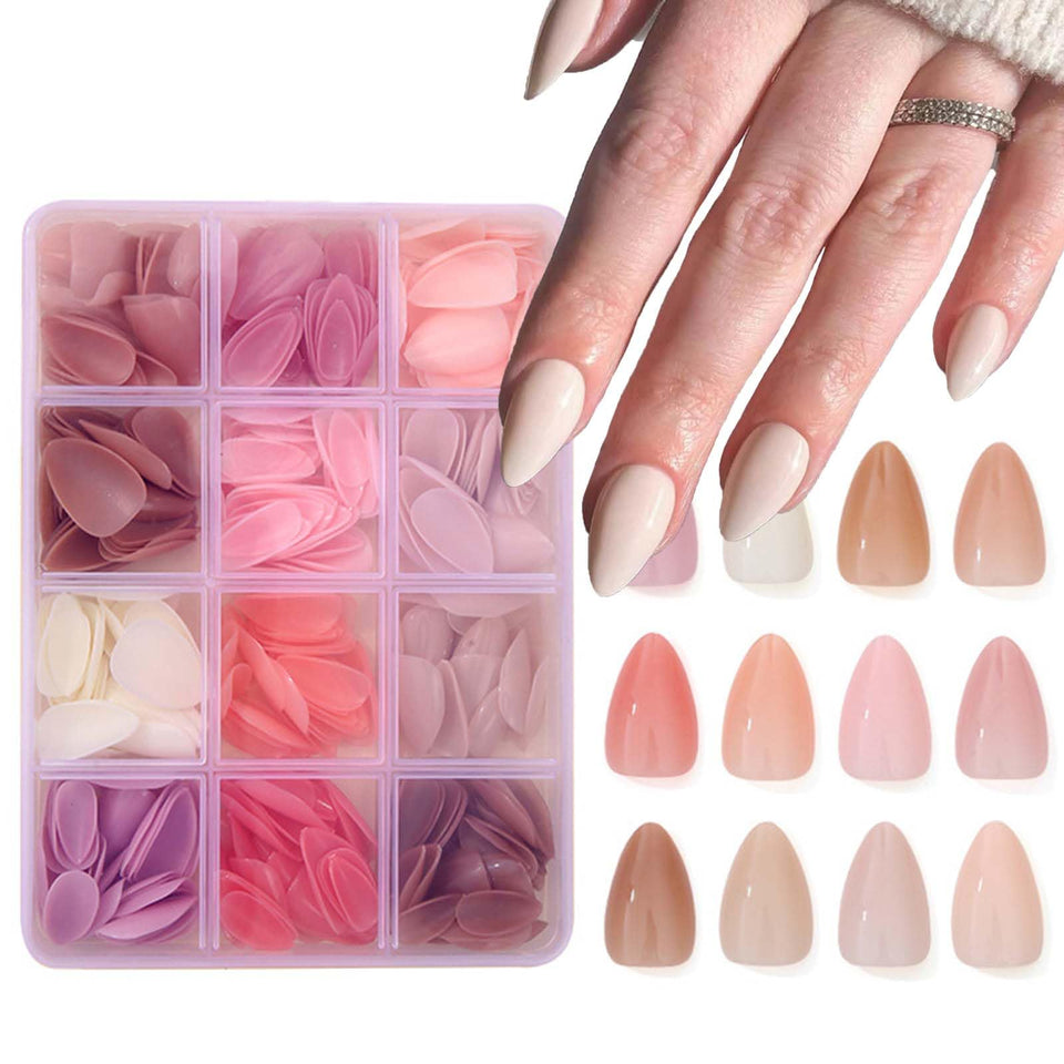 TOGZOM front packaging showing full 360-piece almond press-on kit and colors