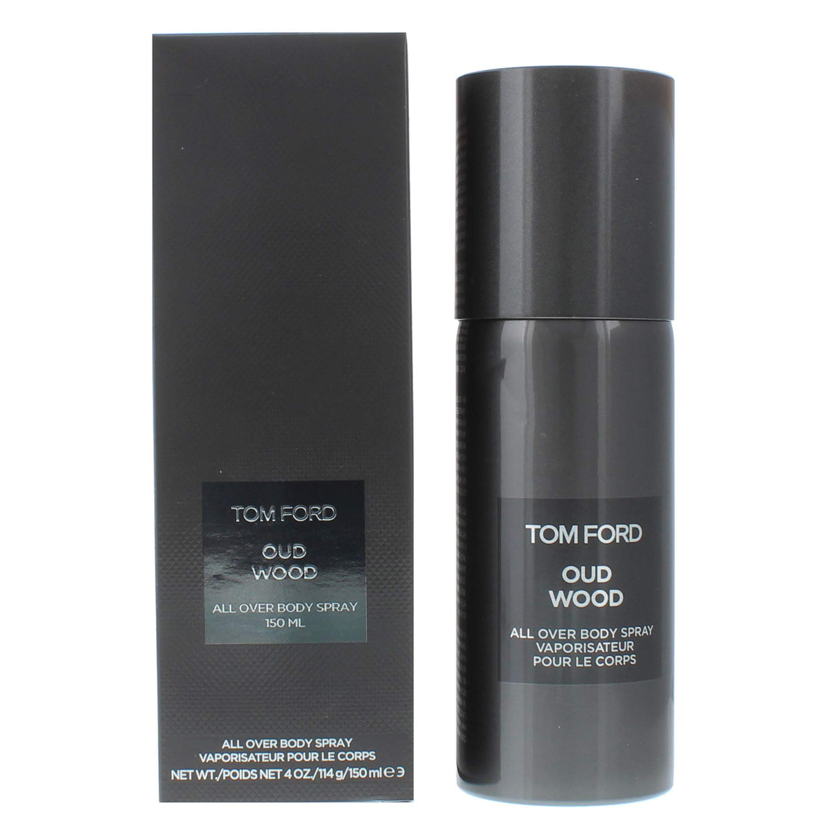 Tom Ford Oud Wood body spray front packaging shows elegant bottle and premium look