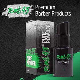 Tomb45 used in barber chair lifestyle shot showing professional styling result