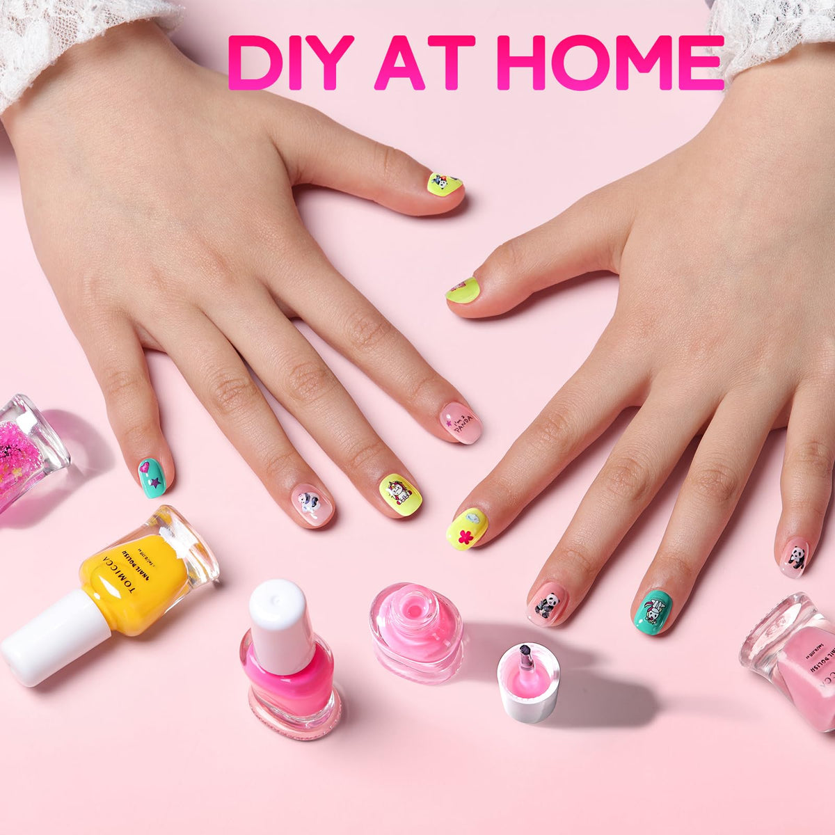 TOMICCA application on toddler nails demonstrating quick-dry finish