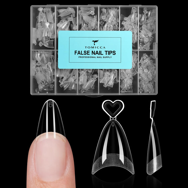 TOMICCA front packaging showing 504-piece almond tips for quick selection and storage