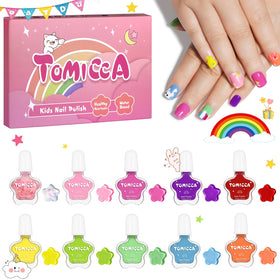 TOMICCA front packaging showing ten vibrant safe colors for playful manicures