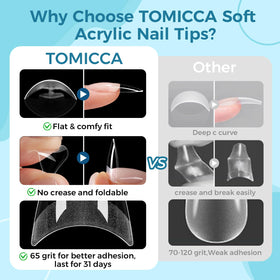 TOMICCA tip being pressed onto natural nail during DIY application for even adhesion