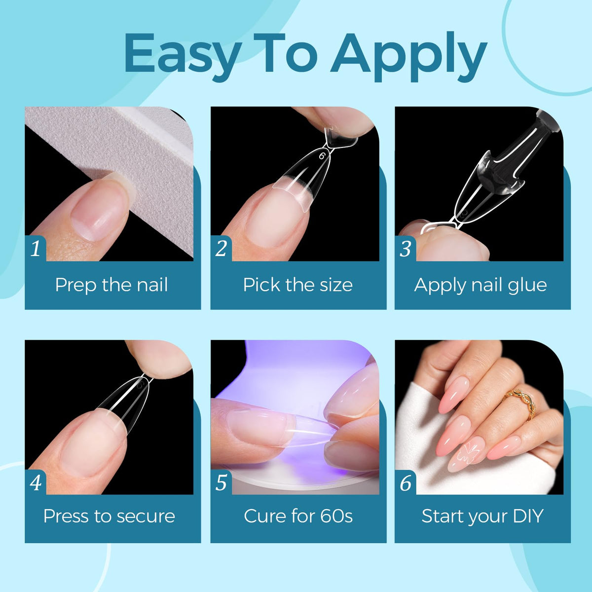 TOMICCA tips beside a hand to show scale and realistic length for styling decisions