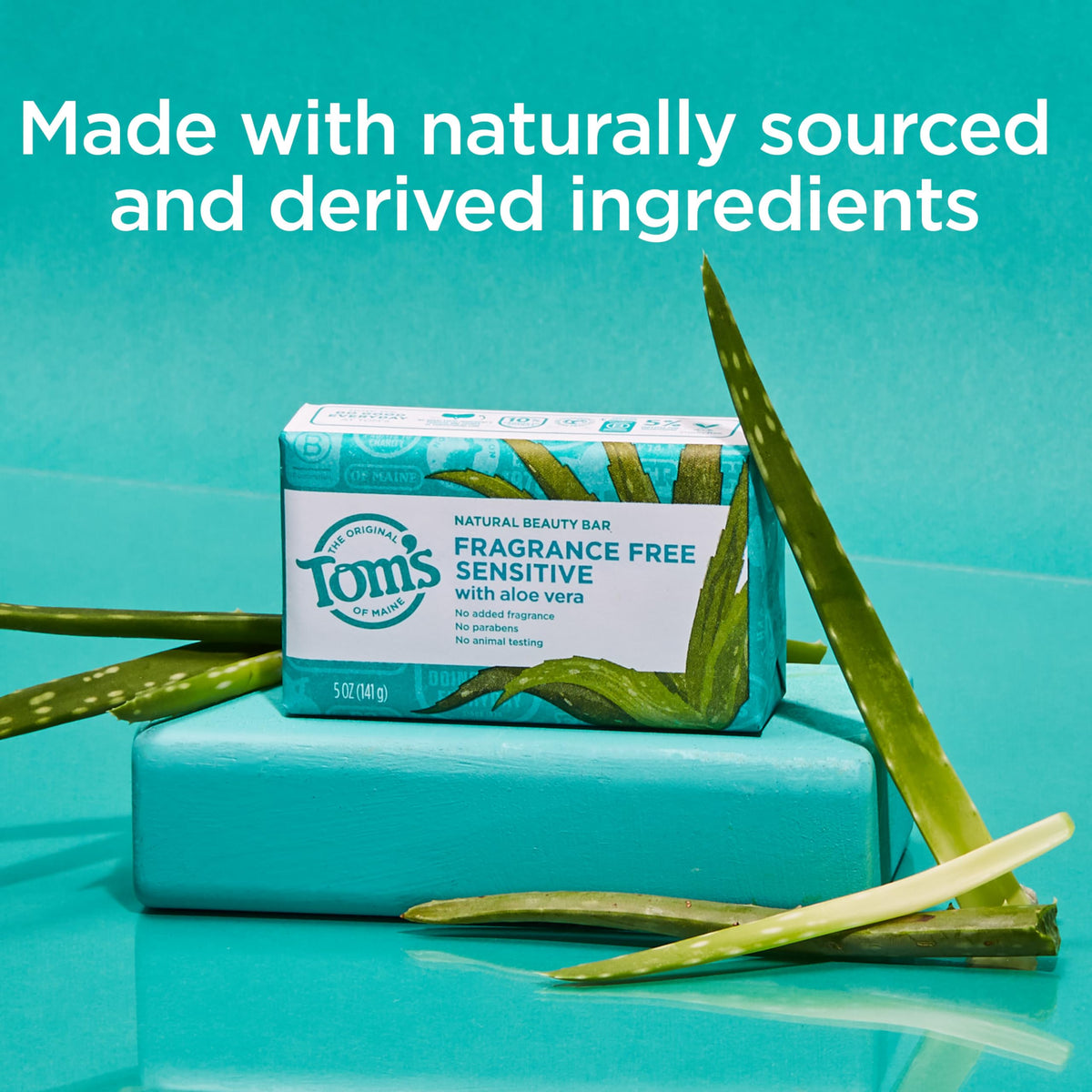 Tom's of Maine soap bar close-up texture revealing smooth surface and moisturizing botanicals