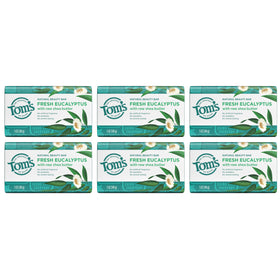 Tom's of Maine bar on shower ledge during use to convey refreshing eucalyptus scent