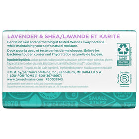 Tom's of Maine lavender sprigs and raw shea butter showing natural ingredients