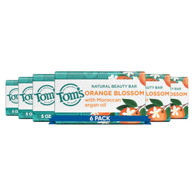 Tom's of Maine front packaging showing six orange blossom bars and product benefits