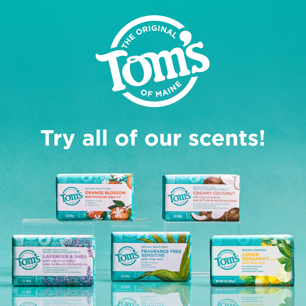 Tom's of Maine bars packed in a toiletry bag, ideal for travel and convenience