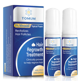 TOMUM front packaging showing product name and 5% minoxidil benefit