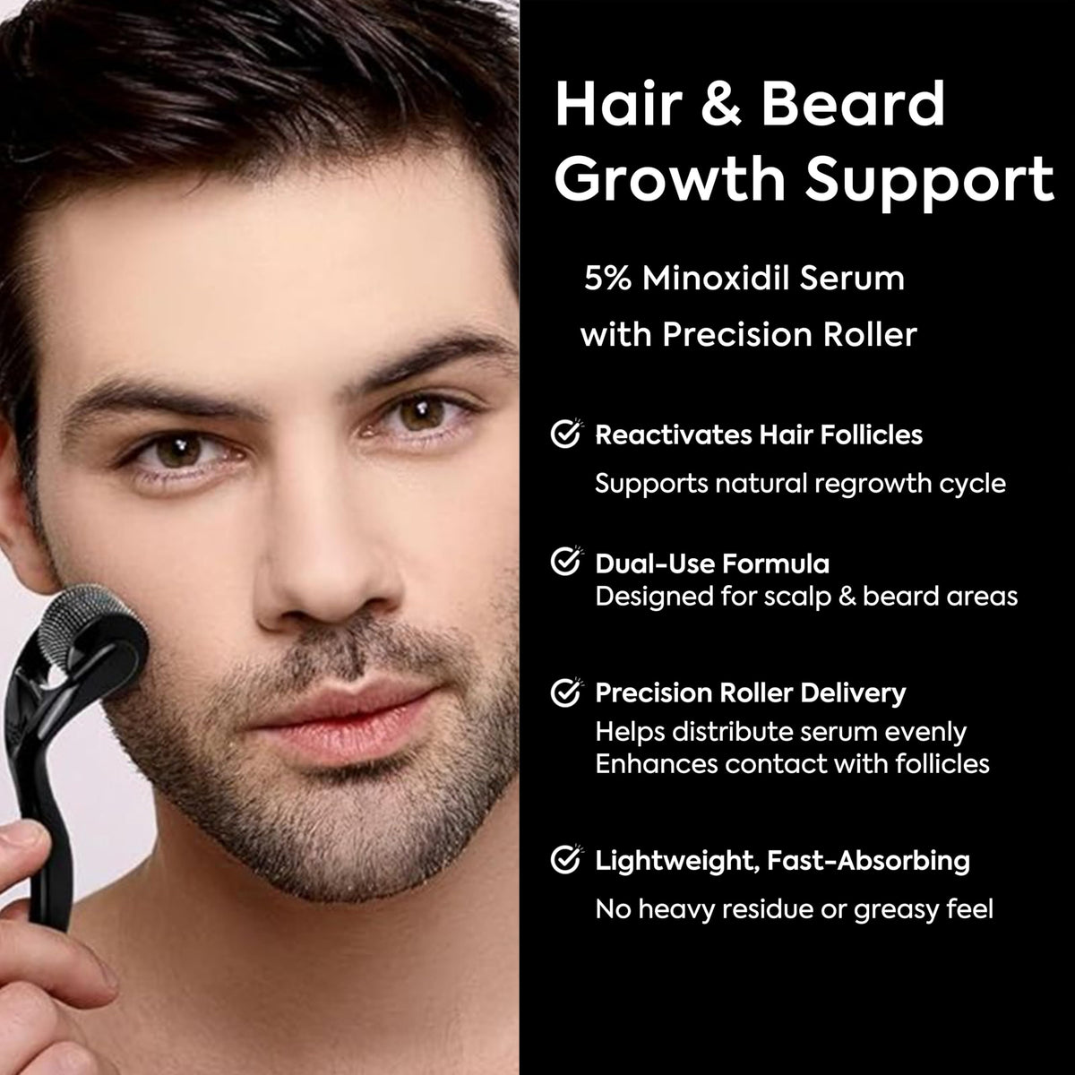TOMUM applied to beard patch in use demonstrating targeted coverage benefit