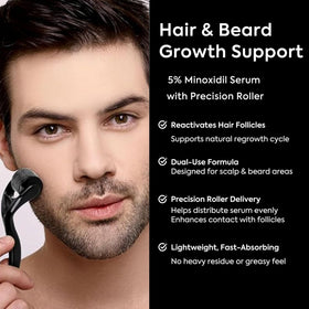 TOMUM applied to beard patch in use demonstrating targeted coverage benefit