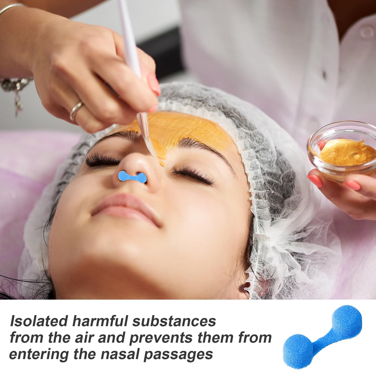 Tondiamo in spray tan setting on model to reduce inhaled mist during tanning
