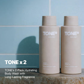 TONE coconut body wash texture close-up showing creamy lather and moisturizing feel
