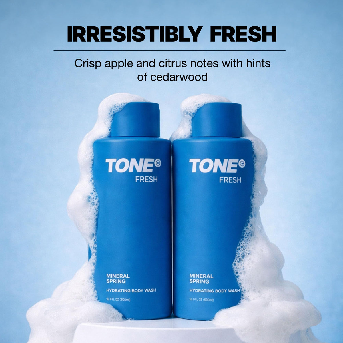 TONE in-shower use image showing hydrated skin and refreshing scent after rinsing