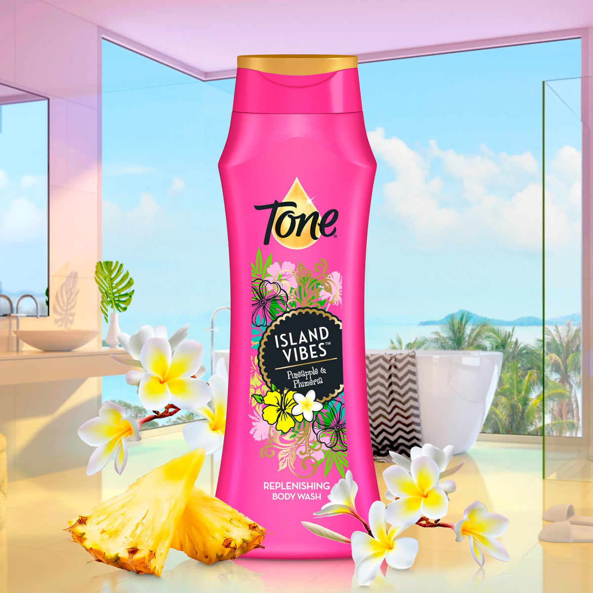 Hand holding Tone bottle for scale showing 16 fl oz size and portability