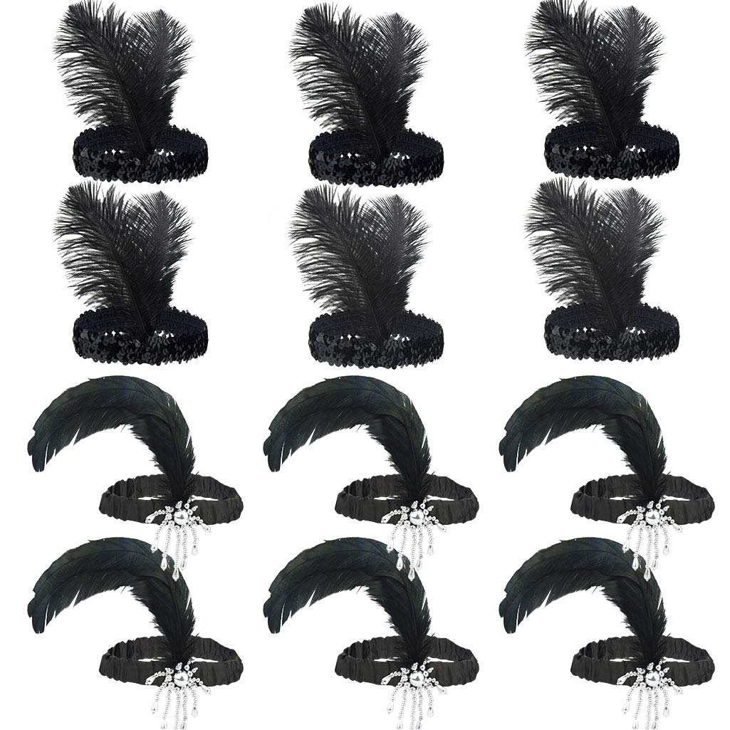 Tongcloud front packaging of 12 black flapper headbands shows set and variety