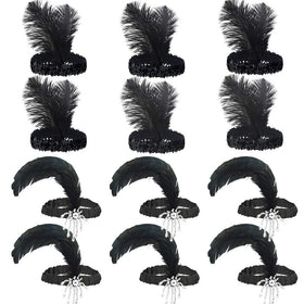 Tongcloud front packaging of 12 black flapper headbands shows set and variety