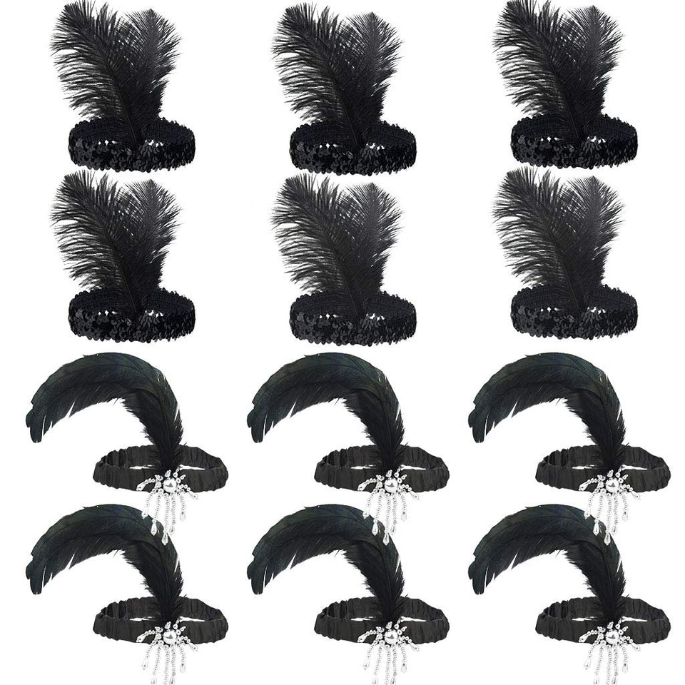 Tongcloud front packaging of 12 black flapper headbands shows set and variety