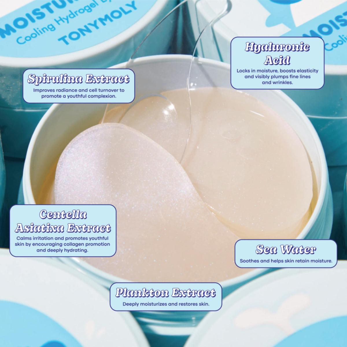 TONYMOLY close-up of hydrogel texture, shows cooling hydrating finish