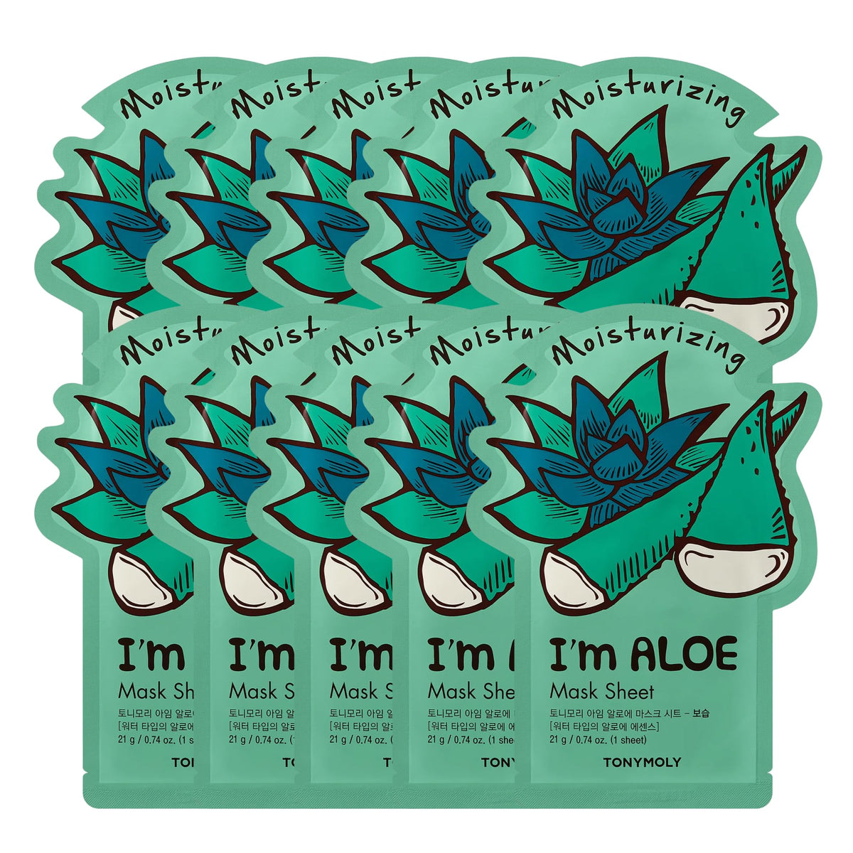 TONYMOLY front packaging of 10-pack showing convenience and hydration benefit