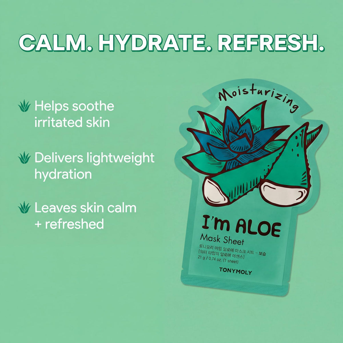 TONYMOLY single aloe sheet mask removed from packet for easy application benefit