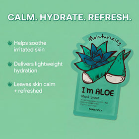 TONYMOLY single aloe sheet mask removed from packet for easy application benefit