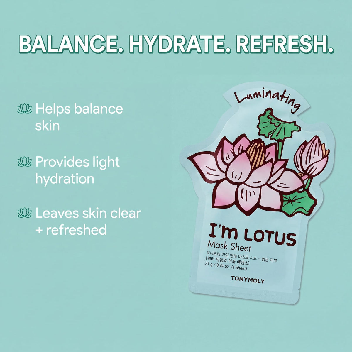 TONYMOLY Lotus ingredients display emphasizing purifying botanical benefits