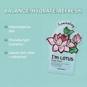 TONYMOLY Lotus ingredients display emphasizing purifying botanical benefits