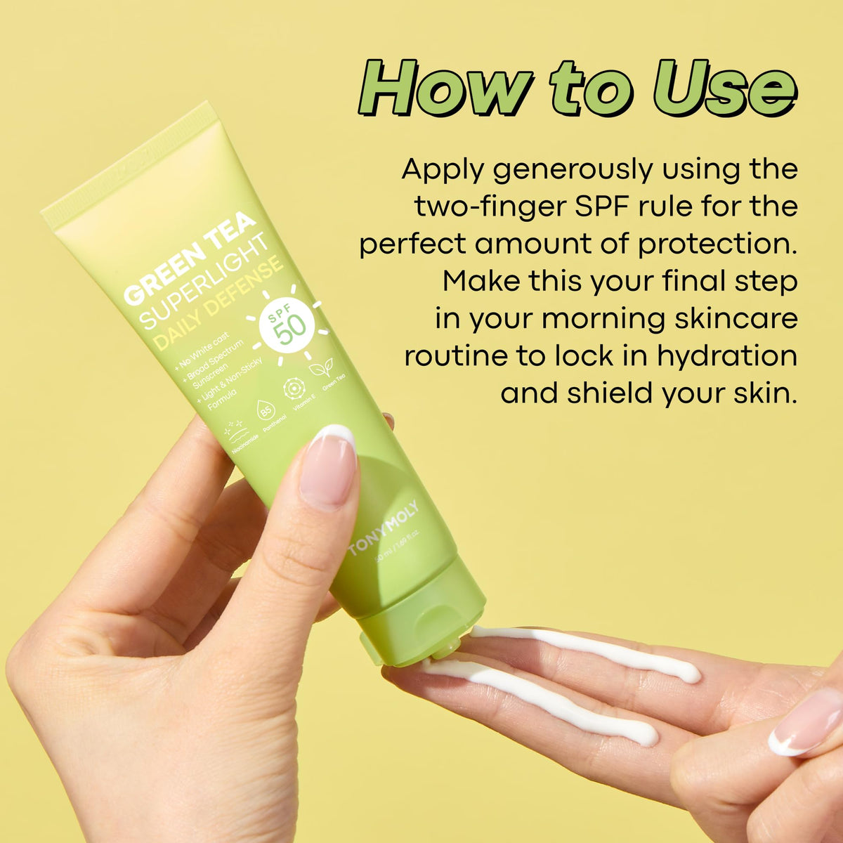 TONYMOLY ingredients label highlighting green tea, niacinamide, hyaluronic acid
