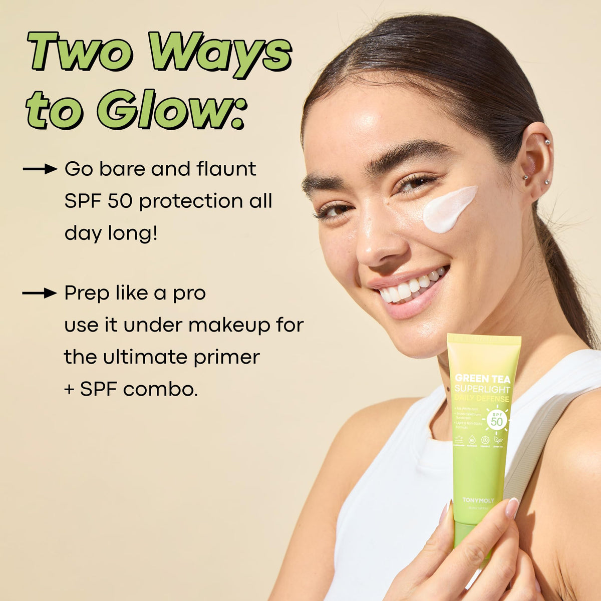 TONYMOLY on a beach towel illustrating broad-spectrum protection during outdoor activities