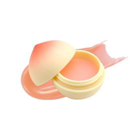 TONYMOLY front view of peach-shaped balm shows cute portable packaging and travel convenience